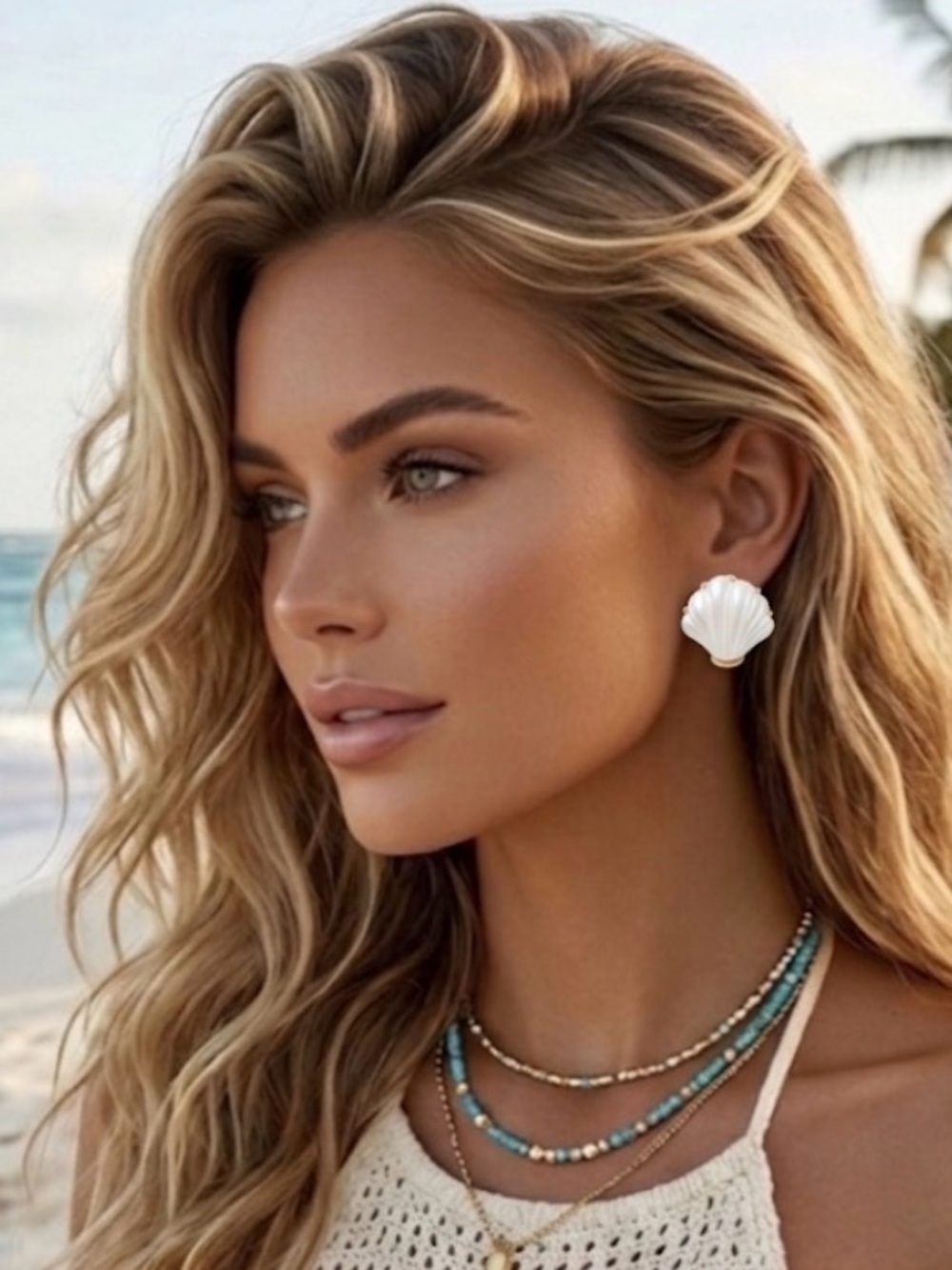 NWT ⚜️🐚⚜️ Piper K Pearlescent White Shell Stud Earrings